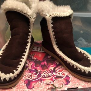 Don Ed Hardy brown boots with fur interior (8)